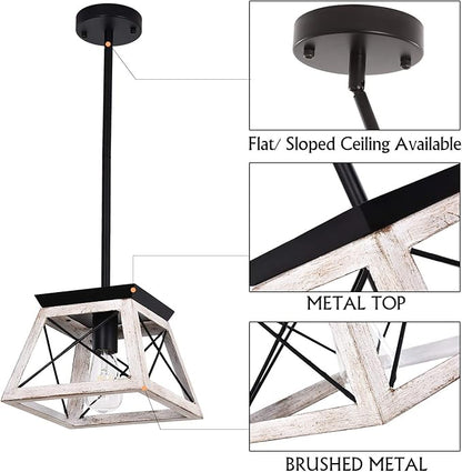 Luupyia Farmhouse Pendant Light Fixture, Height Adjustable, White Small Rustic Pendant Lighting, Farmhouse Island Lighting Fixtures Hanging for Entryway Kitchen Hallway