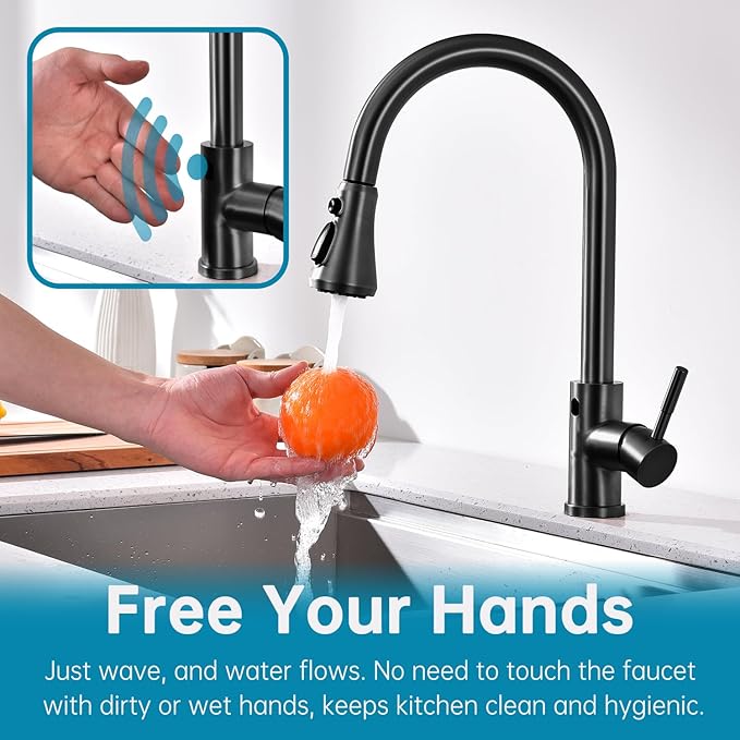 TUTEW Touchless Kitchen Faucet with Pull Down Sprayer, Matte Black Motion Sensor Kitchen Sink Faucet Single Hole, Spot Resist Stainless Steel Single Handle Commercial Modern Faucet