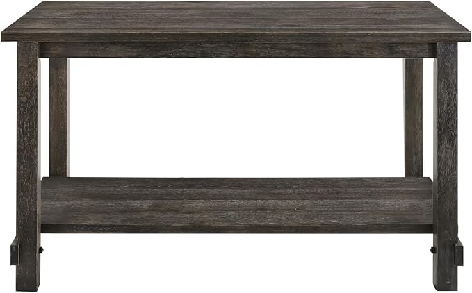 Weathered Grey Counter Height Table with Bottom Shelf, Rustic Farmhouse Kitchen Dining Table, 36 Inch High Bar Table with Storage Shelf for Small Spaces, Kitchen Island, Dining Room
