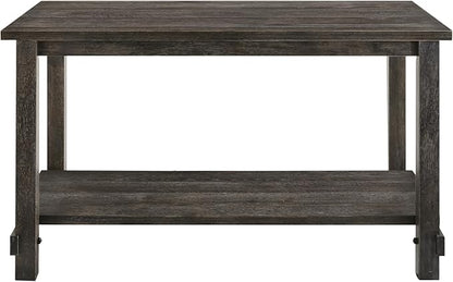 Weathered Grey Counter Height Table with Bottom Shelf, Rustic Farmhouse Kitchen Dining Table, 36 Inch High Bar Table with Storage Shelf for Small Spaces, Kitchen Island, Dining Room