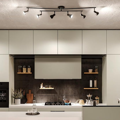 GLOBE Electric 64000168 51" 6-Light Adjustable Track Lighting, Matte Black, Center Swivel Bar, Moveable Outer Bars, Pivoting Track Heads, Ceiling Light, Home Improvement