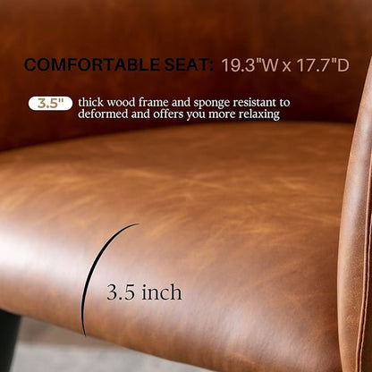 Brown PU Leather Chair, Upholstered Dining Room Chairs with Arms Set of 4 Mid Century Modern Kitchen Chair with Black Metal Legs Comfy Desk Armchair for Restaurant