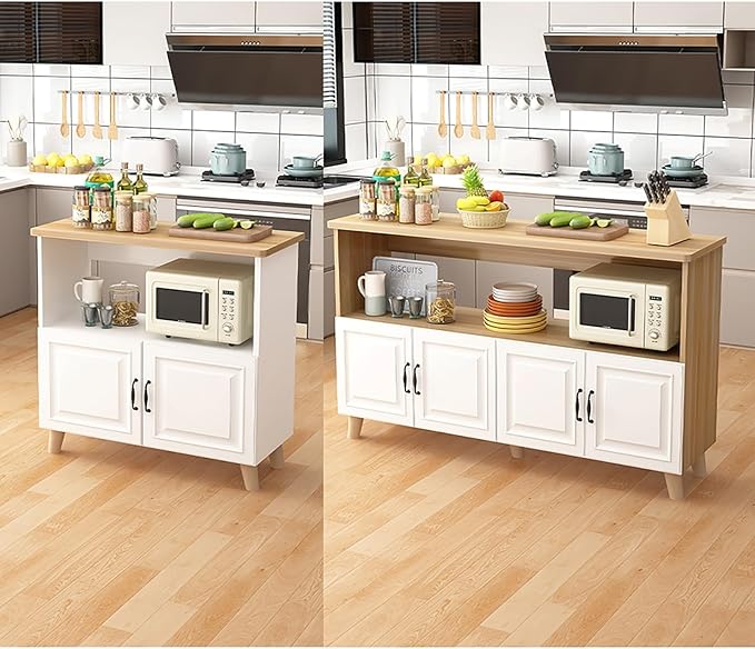 Farmhouse Kitchen Island with Cabinets Sideboard Buffet Cabinet Kitchen Coffee Bar TV Stand Cabinet Muebles para Cosina Open Shelving and Closed Cabinets Doors(80x50cm/31.5x19.69in)