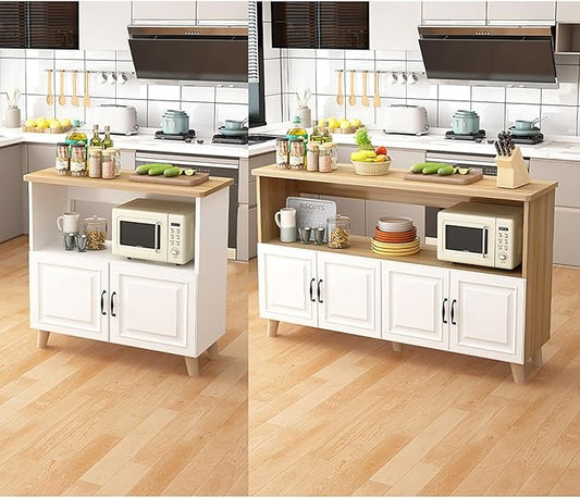 Farmhouse Kitchen Island with Cabinets Sideboard Buffet Cabinet Kitchen Coffee Bar TV Stand Cabinet Muebles para Cosina Open Shelving and Closed Cabinets Doors(110x30cm/43.31x11.81in)