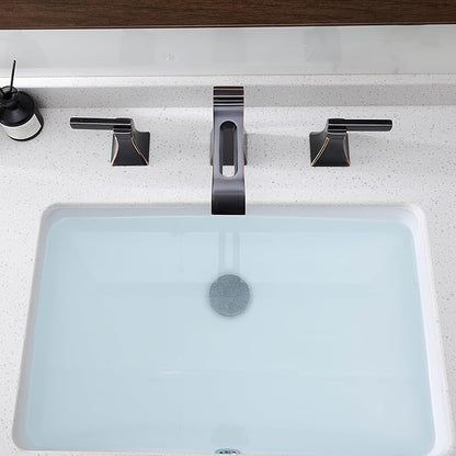 Oil Rubbed Bronze Bathroom Faucet 3 Hole, Brass Waterfall 8 Inch Widespread Bathroom Sink Faucet with Pop-Up Drain, cUPC Supply Lines, 2 Handles for Vanity, Farmhouse, Hollowed Design