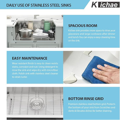 27 Undermount Kitchen Sink - Kichae 27"x19" Kitchen Sink Ledge Workstation Stainless Steel 18 Gauge Single Bowl Under Counter Sink Basin All In One Deep Sink With Cutting Board