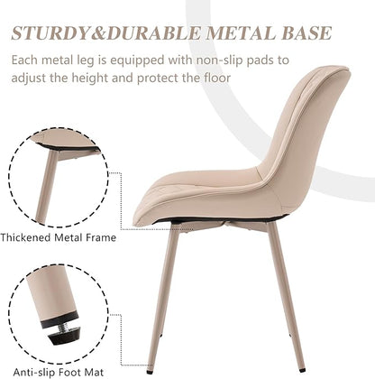 YOUNIKE Cream Faux Leather Dining Chairs Set of 2 Mid-Century Modern High Padded Back Comfy Upholstered Kitchen Chairs with Metal Legs Wide Seat Accent Side Chair for Dining/Living/Waiting Room