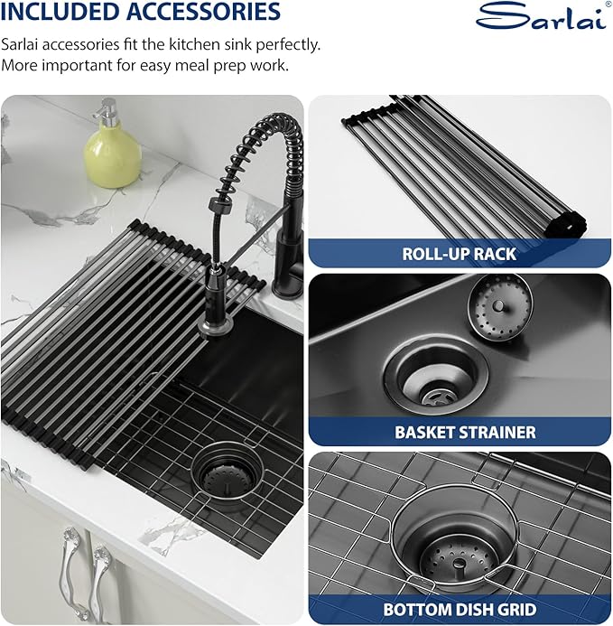 Sarlai Black Undermount Laundry Sink 21 Inch - 12 Inch Deep Undermount Laundry Utility Gunmetal Black Sink Single Bowl Kitchen Sinks 16 Gauge Stainless Steel Laundry Tub Sinks Basin 21"x18"x12"