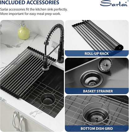 Sarlai Black Undermount Laundry Sink 21 Inch - 12 Inch Deep Undermount Laundry Utility Gunmetal Black Sink Single Bowl Kitchen Sinks 16 Gauge Stainless Steel Laundry Tub Sinks Basin 21"x18"x12"