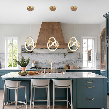 Modern LED Pendant Light Fixtures 5500K Pendant Lights Kitchen Island Lighting Adjustable Height Gold Hanging Lamp for Dining Room Bedroom Living Room,3 Packs