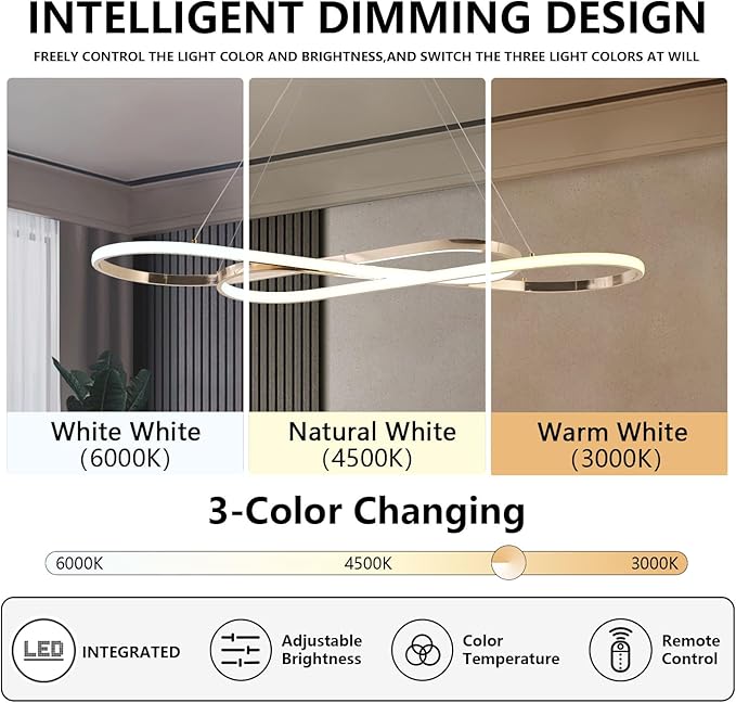 Modern LED Chandelier Dimmable LED Pendant Light with Remote Control