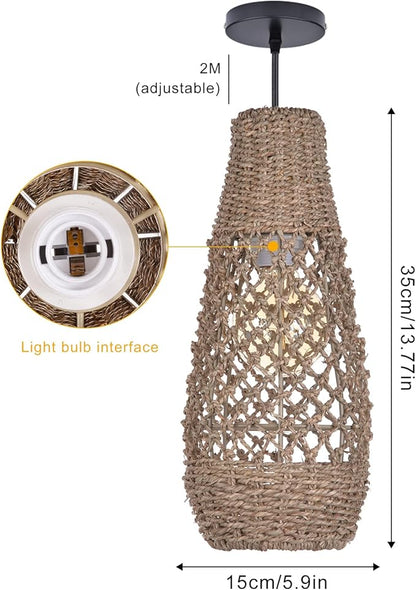 Arturesthome 1 Light Boho Rattan Pendant Light Fixtures, Mini Farmhouse Natural Chandelier Pendant Light, Retro Wicker Hanging Lamp for Kitchen Island