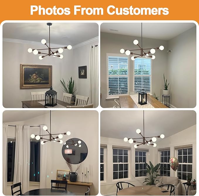 30" Modern Chandelier Ceiling Light Fixture, 8-Light Sputnik Chandeliers Brown and Gold Mid Century Chandelier Over Table, Height Adjustable Chandeliers for Dining Room Kitchen (Bulbs Not Included)