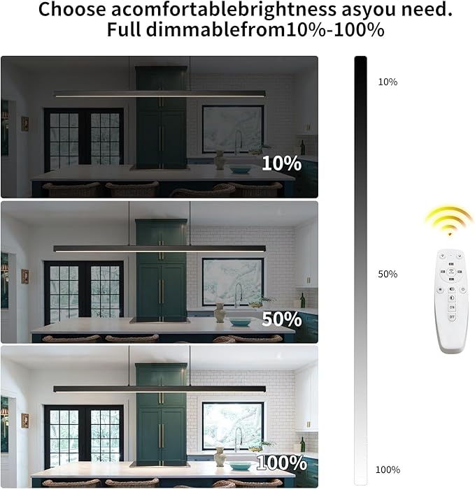 LED Linear Pendant Light Fixtures, 59'' Black Dimmable Island Light with Remote, 3000k-6000K Adjustable Color Temperature, Aluminum Chandelier Lamp Fixture for Kitchen, Dining Room, study room