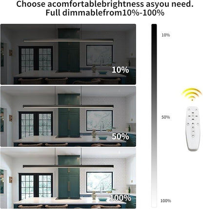 LED Linear Pendant Light Fixtures, 59'' Black Dimmable Island Light with Remote, 3000k-6000K Adjustable Color Temperature, Aluminum Chandelier Lamp Fixture for Kitchen, Dining Room, study room