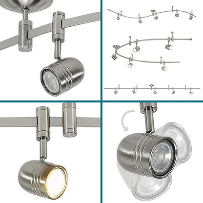 Catalina Lighting 96" Track Ceiling Light, Brushed Nickel, Transitional 5-Light LED Flex Track, Bulb Included, for Kitchen, Living Room, Home Lighting