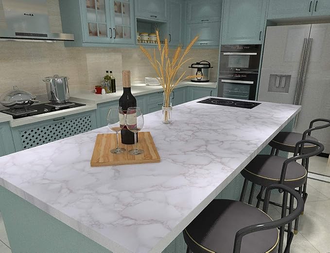 Art3d 17.7" W x 78.7" L (Pack of 1) Contact Paper Grey Marble, White