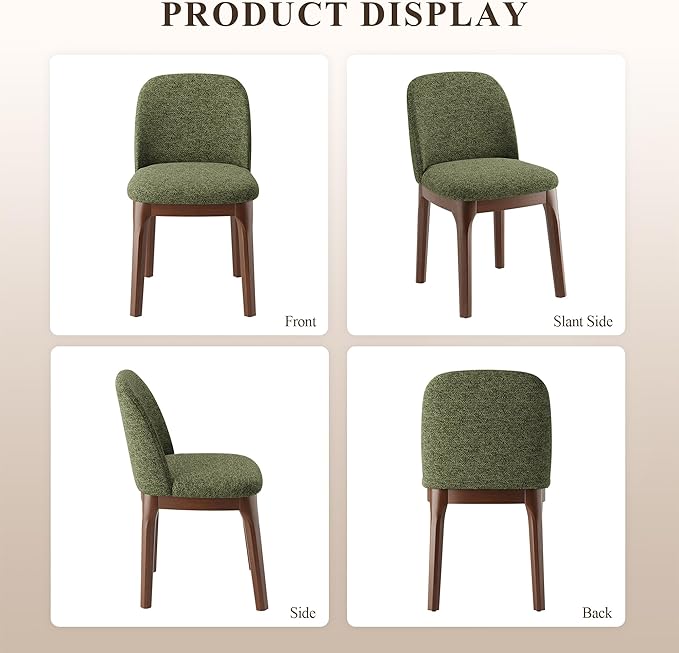 MALOL Wooden Dining Chairs Set of 2, Upholstered Kitchen & Dining Room Chairs with Thickened Wooden Legs, Farmhouse Side Chairs, Green