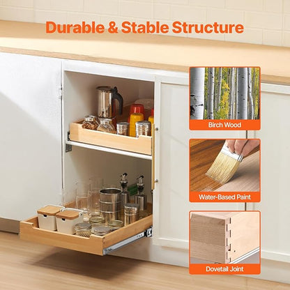 VEVOR Pull Out Cabinet Organizer, 17"W x 21"D Cabinet Drawer, Soft Close Slide out Shelf, Heavy-Duty Sliding Wood Drawer, Bottom Mount Size（17.5"W x 23"D）and Side Mount Size（18"W x 23"D）