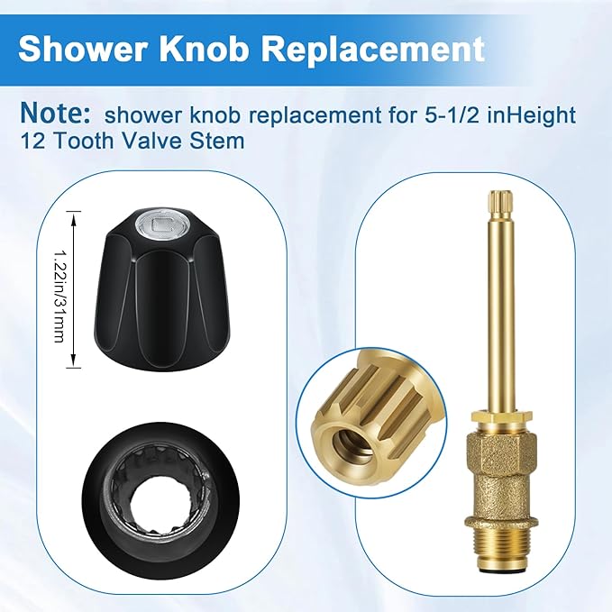 Tub Shower Trim Kit, Matte Black Shower Knob and Bath Tub Spout, for Price/Pfister Verve and 3 Handle Tub Faucet, for 1/2" Copper Connection, 1/2" and 3/4" Male Thread Connection (Matte Black)