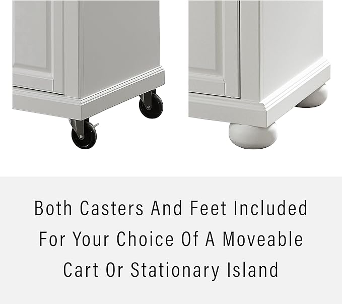 Crosley Furniture Alexandria Stainless Steel Top Rolling Kitchen Island Storage Cart, Spice Rack, White
