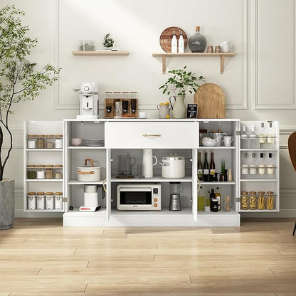 55" Kitchen Pantry Cabinet, Large Storage Cupboard with Doors and Shelves, White Kitchen Storage Cabinet with Drawer, Versatile Buffet Sideboard for Dining Room and Craft Room