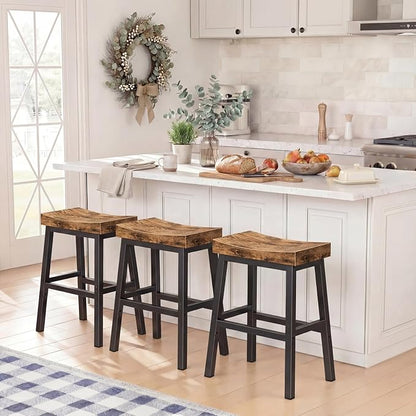 WINAZ Rustic Bar Stools, 24 Inch Barstools, Counter Height Stools with Footrest, Wooden Stool for Kitchen Island, Heavy Duty Backless Chair for Dining Table Farmhouse Outdoor 1 PC