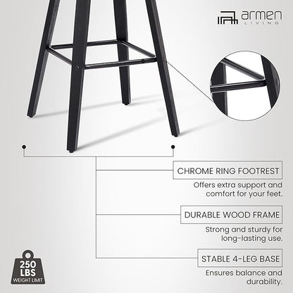 Armen Living Tyler 30" Bar Height Swivel Gray Faux Leather and Black Wood Bar Stool - Set of 3