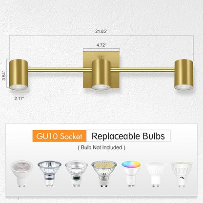 BoostArea 3 Light Track Lighting Fixtures Ceiling, Gold Kitchen Lighting Fixtures Ceiling, LED Track Lighting Kit, Rotatable Light Heads, Modern Track Lights for Kitchen/Living Room/Hallway, No Bulb