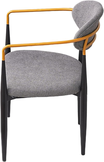 Modern Upholstered Accent Chair Set of 2 with Gold Accented Armrests, Ergonomic Barrel Back, Padded Fabric Seat, Metal Frame for Dining Room, Kitchen Island, Counter, Office (Grey,Dining Chair)
