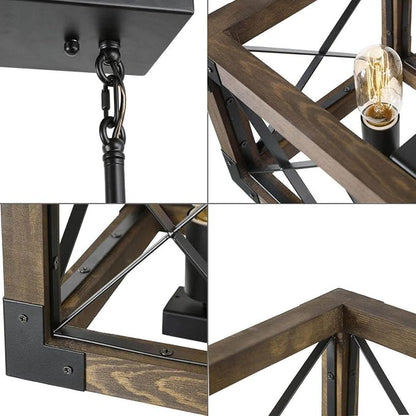 LALUZ Farmhouse Wood Chandelier for Kitchen Island, 5-Light Rectangular Dining Room Light Fixtures Hanging