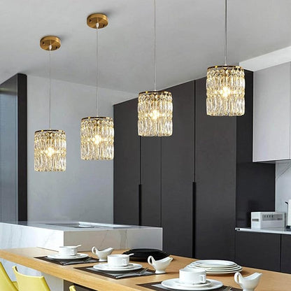 Crystal Chandeliers for Dining Room Modern Gold Pendant Lights Height Adjustable Island Lights 1-Light Hanging Ceiling Lighting Fixture for Kitchen Bedroom Living Room Entryway