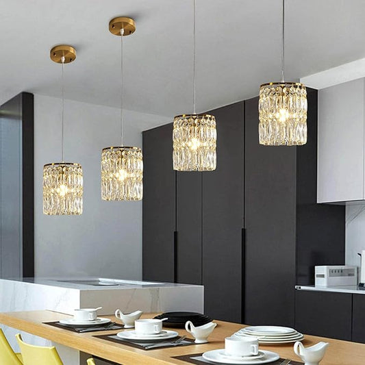 Crystal Chandeliers for Dining Room Modern Gold Pendant Lights Height Adjustable Island Lights 1-Light Hanging Ceiling Lighting Fixture for Kitchen Bedroom Living Room Entryway