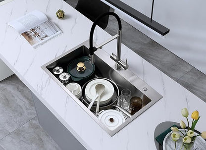 MENATT 30x18 Inch Drop in Kitchen Sink, 304 Stainless Steel Single Bowl with Dual Faucet Holes & Bottom Grid Mat, X-Shape Drain, 9" Deep Large Sink for Spacious Kitchen, Laundry, Bar, Commercial Use