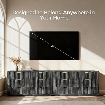 COMHOMA Sideboard Buffet Cabinet with Storage, Modern Wood Versatile Coffee Bar Console Table for Living Room Kitchen, Dining Room, Hallway, Black Gray