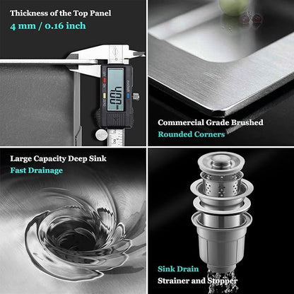 Laundry Utility Sink With Washboard Stainless Steel Kitchen Sink Household Pool Balcony Room Wash Basin Easy Clean Double-Bowl (with Faucet, 800mm/31.5Inch)