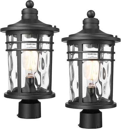 Darkaway 2 Pack Large Outdoor Post Lights Lamp Posts Outdoor Lighting, 17inch Aluminum Post Lights Outdoor Light Fixtures with Water Ripple Glass for Patio Yard Garden