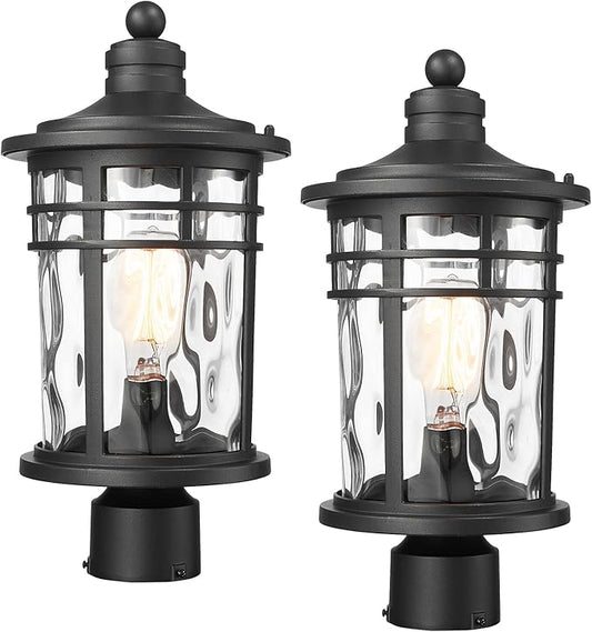 Darkaway 2 Pack Large Outdoor Post Lights Lamp Posts Outdoor Lighting, 17inch Aluminum Post Lights Outdoor Light Fixtures with Water Ripple Glass for Patio Yard Garden