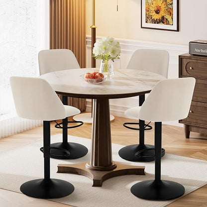 COLAMY Bar Stools Set of 6, Modern Swivel Bar Chairs, Adjustable Upholstered Barstools Counter Height with Full Backrest for Bar, Dining Room, Kitchen Island, Beige