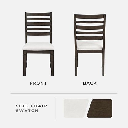 Lexicon Dining Chairs Set of 2, Wood Frame and Beige Textured Fabric Upholstered Seat, Ladder Back, Accent Seating for Dining Room, Kitchen Table, Office, Easy Assembly, Dark Espresso