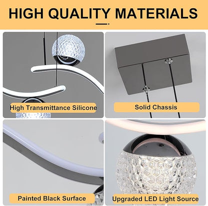 ORANOOR Modern LED Globe Pendant Light, 39in Dimmable Black Hanging Chandelier Light Fixture, 2-Wave Kitchen Pendant Lighting Over Island, Dining Room Lights Ceiling Hanging Over Table (2-Bulb)