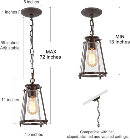 Farmhouse Pendant Lighting for Kitchen Island, Rustic Hanging Light Fixture with Seeded Glass Shade for Bedroom, Foyer and Entryway, Bronze