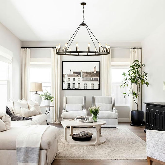 Black Wagon Wheel Chandelier Farmhouse: 16-Light 43 Inch Large Chandeliers for High Ceilings, Round Matte Black Chandelier for Dinning Room, Kitchen Island, Living Room, Foyer, Entryway