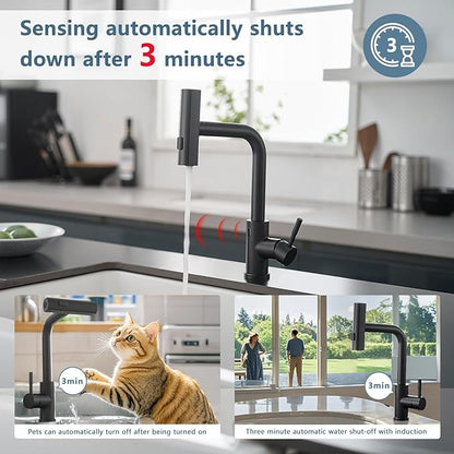 GIMILI Matte Black Touchless Kitchen Faucet with Pull Down Sprayer, 15” Hight Single Hole Handle Kitchen Sink Faucets