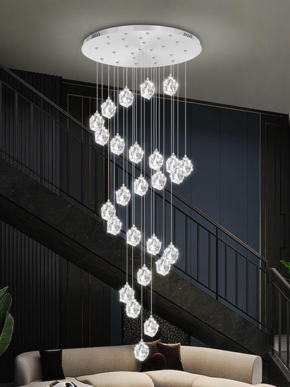 Large Crystal Chandeliers for High Ceiling 135 inches Long Staircase Entrance Chandelier for Foyer Dimmable LED Ceiling Chandelier 26 Light Silver