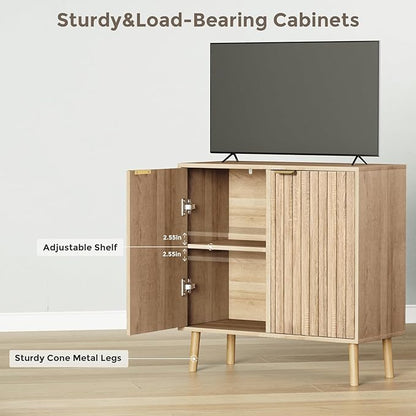 Vrullu Fluted Storage Cabinet, Free Standing Buffet, Wood Sideboard, Multifunctional Accent Storage for Living Room, Hallway, Entryway, Dining Room (2, Oak)