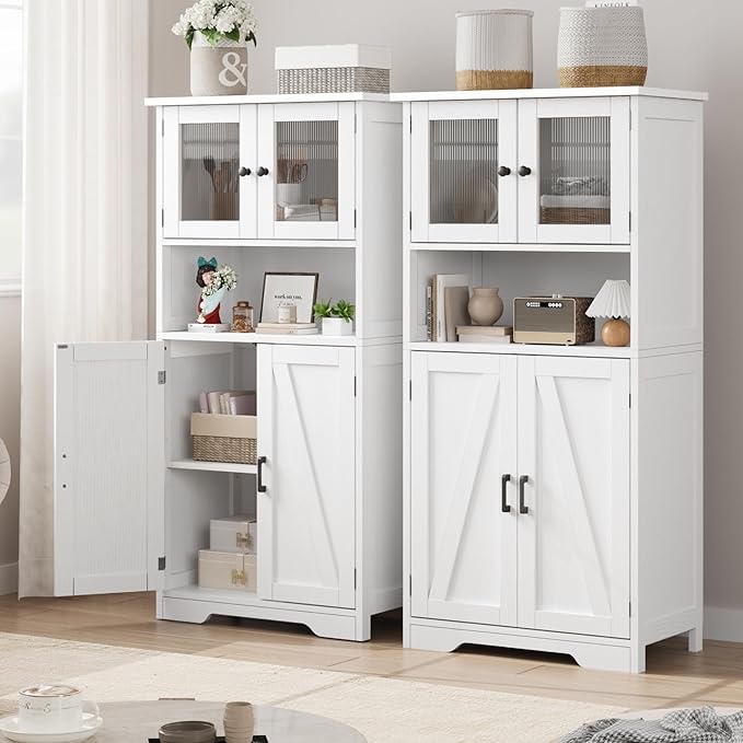 GAOMON Kitchen Pantry Storage Cabinet with Doors and Shelves, 50.4" Freestanding Pantry Cabinets, Wooden Cupboard, Large Floor Cabinet for Bathroom, Kitchen, Dining Room, Living Room, White