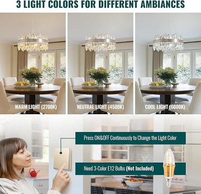 Siljoy Modern Crystal Chandeliers 12-Light Luxury Brushed Nickel K9 Crystal Raindrop Chandelier Adjustable Dimmable Crystal Ceiling Light Fixture for Dining Room Living Room Bedroom D19.7''