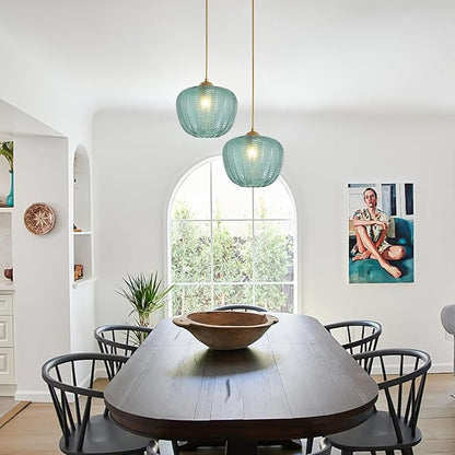 KCO Lighting Vintage Green Glass Pendant Light Gold Globe Pendant Lights Mid Century Modern Hanging Light Retro Pendant Light Fixtures