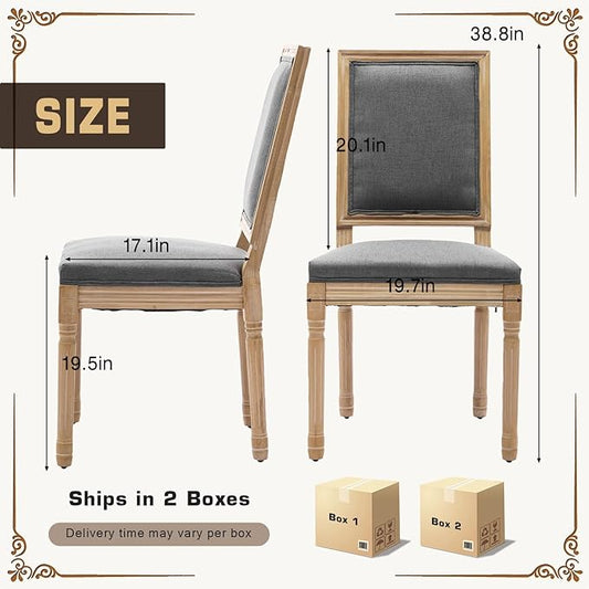 SoarFlash French Dining Chairs Set of 4, Vintage Dining Chairs with Rattan Backrest, Wooden Framehouse Chairs for Living Room, Kitchen, Restaurant, Grey